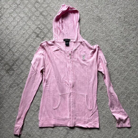 VINTAGE PLAYBOY RARE zip up pink vintage playboy zip sweatshirt sweater size M - Picture 1 of 7